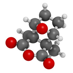 Cantharidin blister beetle poison molecule. 3D rendering.  