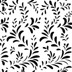 Floral seamless pattern Swirl leaves background Flourish vector ornamental texture 