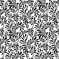 Floral seamless pattern Swirl leaves background Flourish vector ornamental texture 