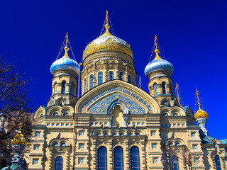 Fototapeta na wymiar Temple of Assumption on Leytenanta Shmidta Emb. Saint-Petersburg