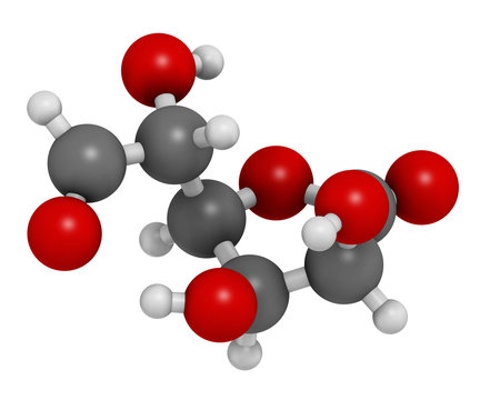 Glucuronolactone molecule. 3D rendering.  Used in food supplements.