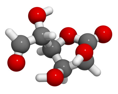 Glucuronolactone molecule. 3D rendering.  Used in food supplements.