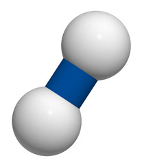 Hydrogen gas (H2) molecule. 3D rendering.
