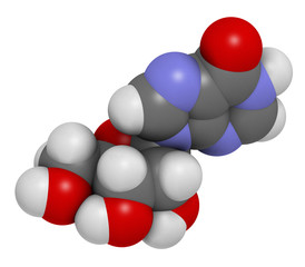 Inosine nucleoside molecule. 3D rendering.  Found in tRNA. 