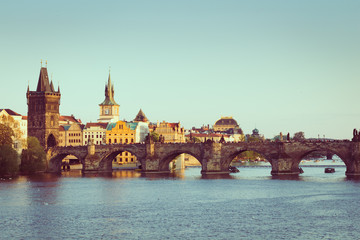 Fototapeta na wymiar Charles Bridge in Prague, vintage look, Czech Republic