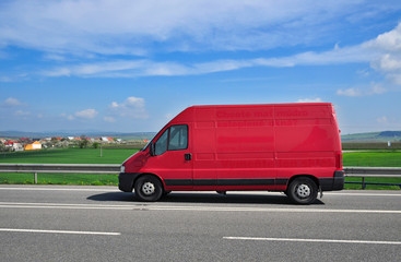 Red van car on road