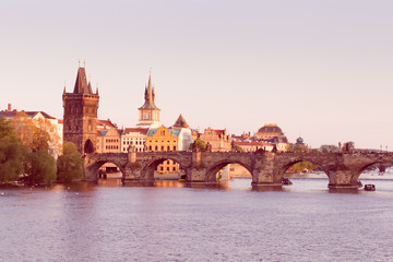 Fototapeta na wymiar Charles Bridge in Prague, vintage look, Czech Republic