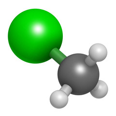 Chloromethane (methylchloride) molecule. 3D rendering.  
