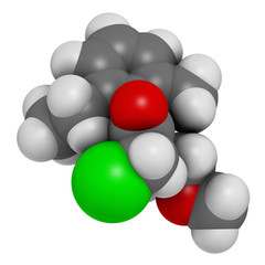Metolachlor herbicide (weed killer) molecule. 3D rendering.  
