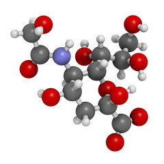 N-glycolylneuraminic acid (Neu5Gc) molecule. 3D rendering.  