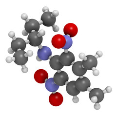 Pendimethalin herbicide molecule. 3D rendering. 