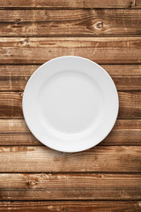 Empty plate top view on table