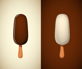 White chocolate ice cream vs chocolate ice cream dessert on wood