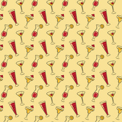 Seamless pattern with drinks, lemons and cherry