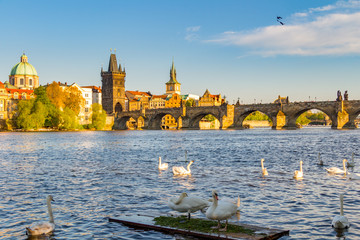 Panorama of Charles bridge in Prague, Czech republic