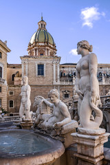 Fototapeta na wymiar Palermo Fontana Pretoria, Sicily, Italy. Historical buildings