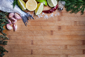 Food background with fish and species