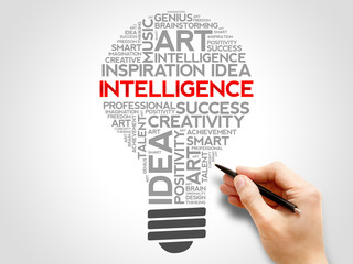 Intelligence bulb word cloud concept