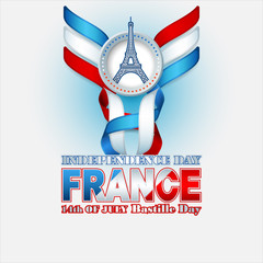 Independence Day design with the France flag colors, and Eiffel Tower drawing for National Celebration of France 