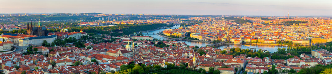 Prague city panorama at sunset, high resolution image, Czech Republic.