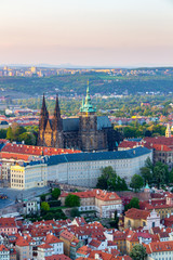 Obraz premium View of Prague Castle with St. Vitus Cathedral from Petrin Tower, Czech Republic