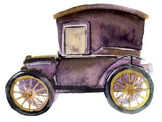 watercolor sketch of a retro car on a white background