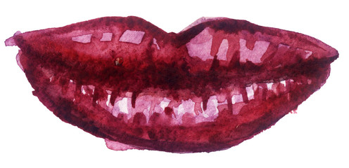 watercolor sketch of lips on white background