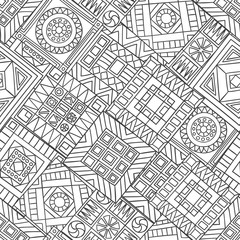 Hand-drawn seamless pattern of abstract geometric elements. 
Monochrome range.