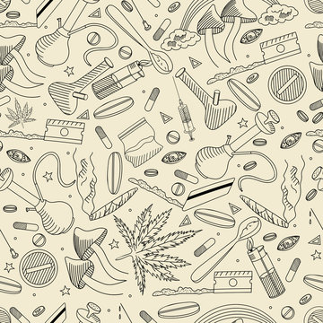 Drugs seamless retro vector illustration