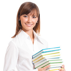 Young woman with books, isolated