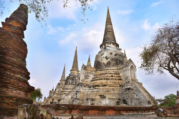 View of Wat Phra Sri Sanphet is located in Ayutthaya Historical Park (UNESCO World Heritage Site), Thailand