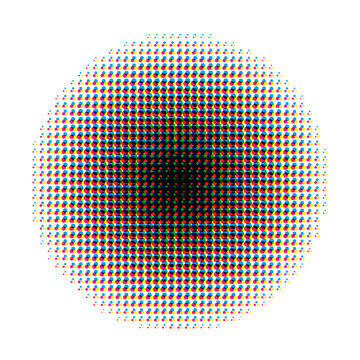 Round halftone screen pattern in CMYK colours on white