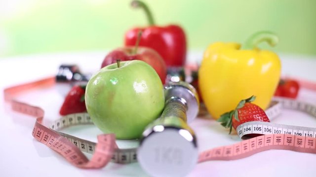 Food and measure tape ,fitness background