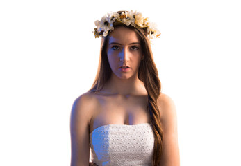 Fototapeta premium Model woman with crown of flowers