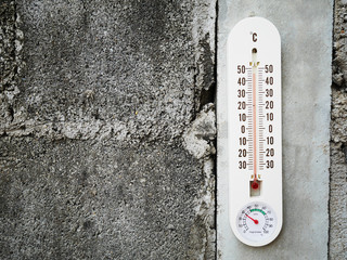 Closeup thermometer showing temperature in degrees Celsius