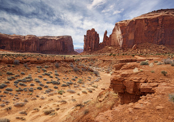panoramic view of rock formations in monument valley
