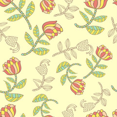 Vector hand drawn floral seamless pattern. Design for fabric, textile. Hand drawn colorful background with flower