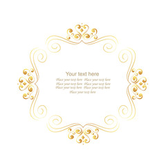 Decorative vector monogram for design template. Elegant element for logo design, place for text, line art floral frame. Golden outline border. Lace illustration for invitations, greeting cards.