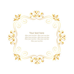 Decorative vector monogram for design template. Elegant element for logo design, place for text, line art floral frame. Golden outline border. Lace illustration for invitations, greeting cards.