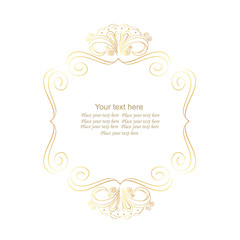 Decorative vector monogram for design template. Elegant element for logo design, place for text, line art floral frame. Golden outline border. Lace illustration for invitations, greeting cards.