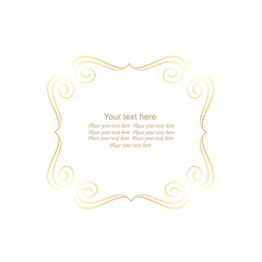 Decorative vector monogram for design template. Elegant element for logo design, place for text, line art floral frame. Golden outline border. Lace illustration for invitations, greeting cards.