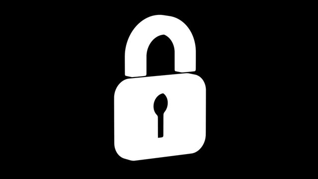 Turning lock icon. Looping. Alpha channel.