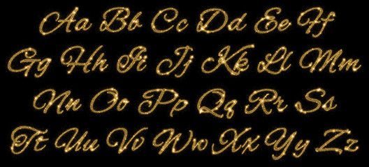 Gold glittering alphabet of stars dust trail
