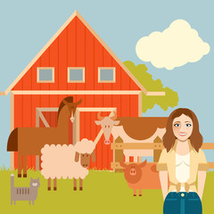 Farmer woman and animals banner