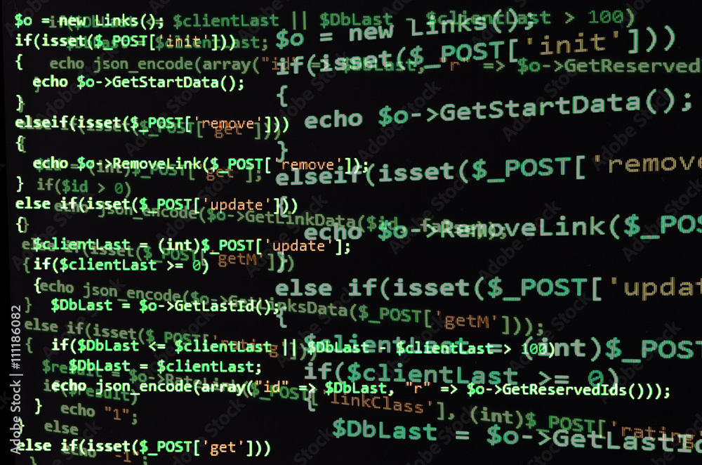 Poster php code on black screen, green text