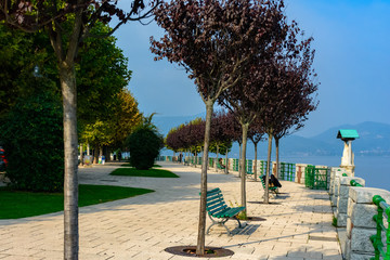 Autumn at the lake promenade  Lago Maggiore . Italy, Arona