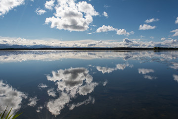 Clouds reflected in still lake