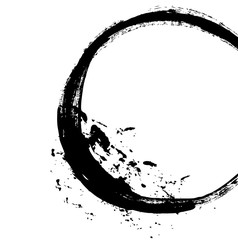 Black brush stroke in the form of a circle. Drawing created in ink sketch handmade technique. Isolated on white background.