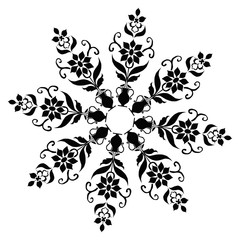 black and white pattern leaf flower tattoo