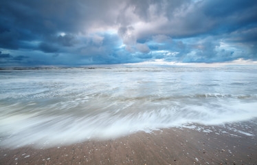 North sea coast and rainy sky